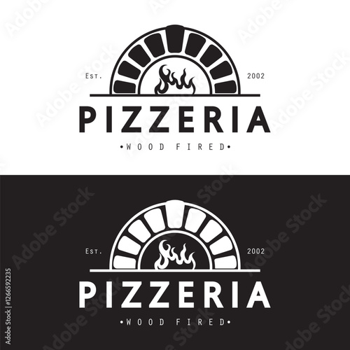 Italian food, pizza or pizzeria logo design with crossed shovels and brick oven. Logo for business, restaurant, labels and badges.