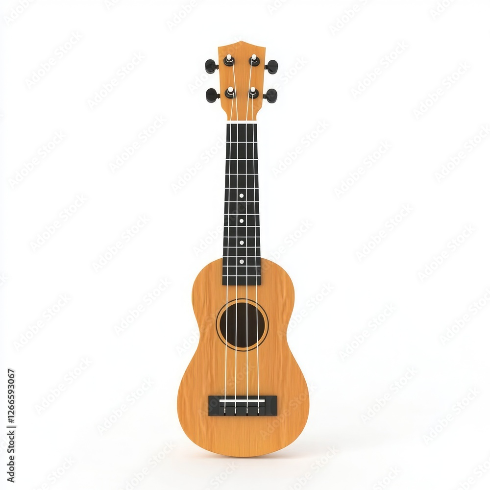 Obraz premium A simple wooden ukulele on a white background, ideal for musical inspiration., on a white background