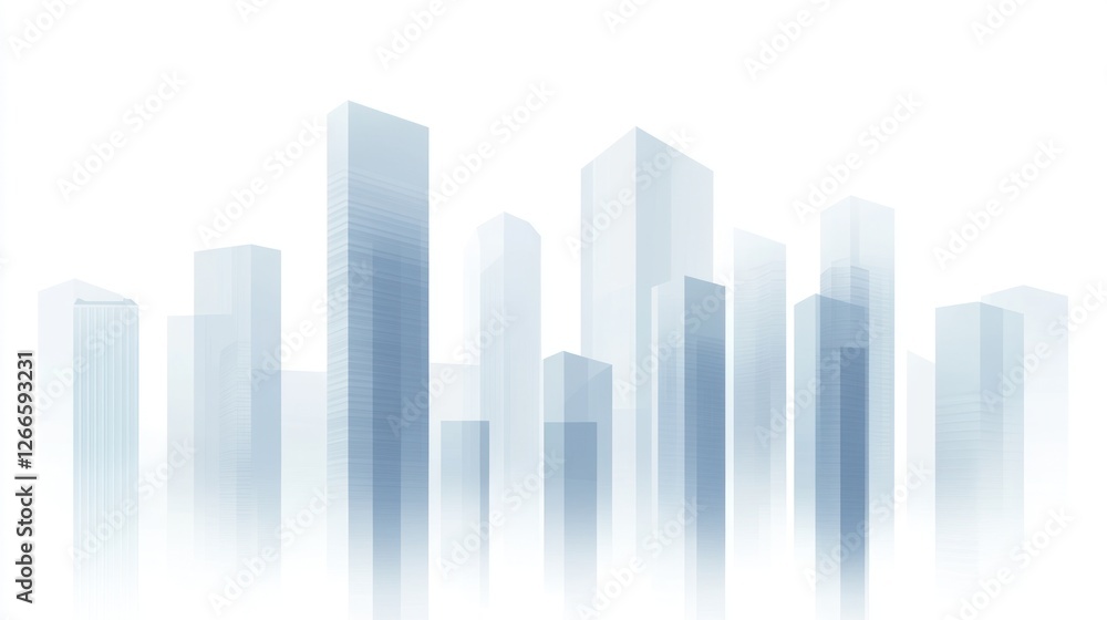 Cityscape, modern buildings, urban development, misty background, architectural design