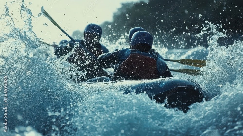 Naklejka premium Adventurous Rafters Navigating Thrilling Waters