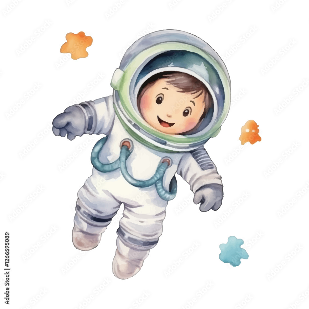 watercolors Cute astronaut floating in space illustration watercolors Cute astronaut floating in space illustration