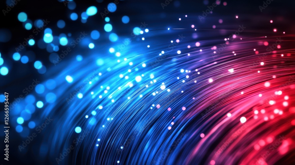 Abstract image of glowing fibers transitioning from blue to red Abstract image of glowing fibers transitioning from blue to red