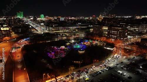 Night Skyline Downtown Philadelphia At Philadelphia In Pennsylvania United States. Highrise Buildings Landscape. Night City Scenery. Philadelphia At Pennsylvania United States. Illuminated City.