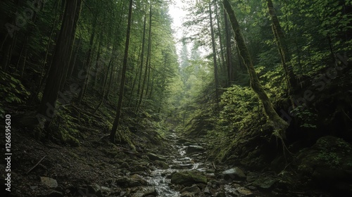 Wallpaper Mural Serene Forest Stream with Majestic Greenery Torontodigital.ca