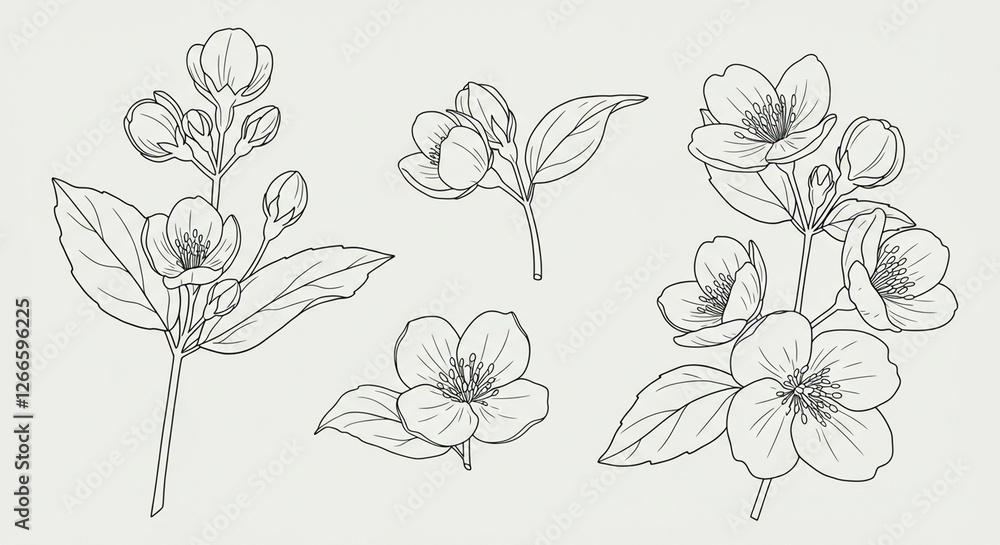 Fototapeta premium vector set of flowers, vintage, flowers, drawing, seamless, design, leaf, 