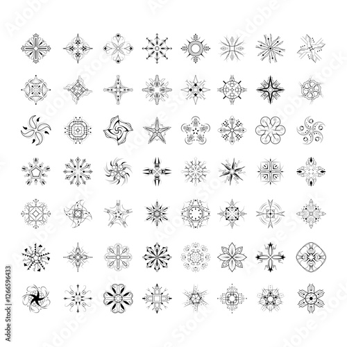 Set Black Colleciton Line Snowflake Doodle Winter Decoration Elements Vector Design Style