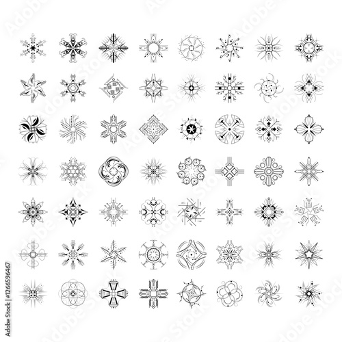 Set Black Colleciton Line Snowflake Doodle Winter Decoration Elements Vector Design Style
