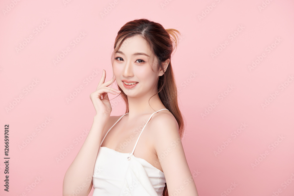 Beautiful young asian woman with clean fresh skin on pink background, Face care, Facial treatment, Cosmetology, beauty and spa, Asian women portrait. Beautiful young asian woman with clean fresh skin on pink background, Face care, Facial treatment, Cosmetology, beauty and spa, Asian women portrait.