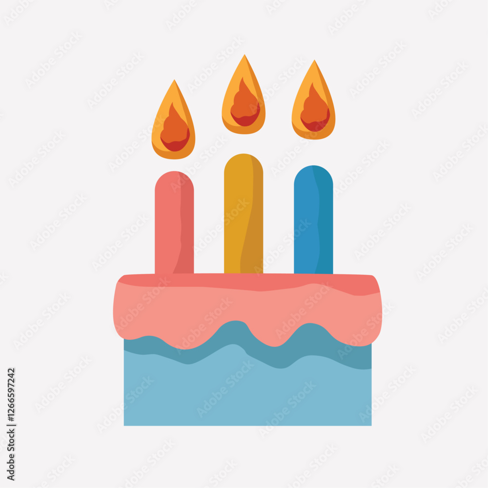 A tart decorated with three candles of different colors A tart decorated with three candles of different colors