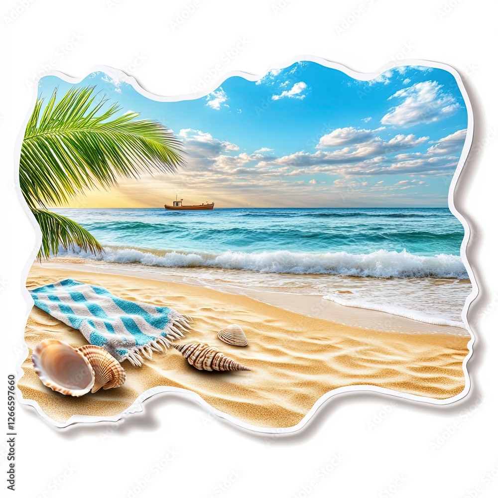 Obraz premium Relaxing beach view with shells and gentle waves at sunset