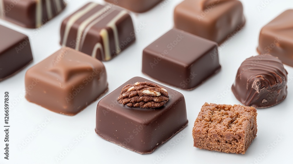 Assorted chocolates arranged on white background Assorted chocolates arranged on white background