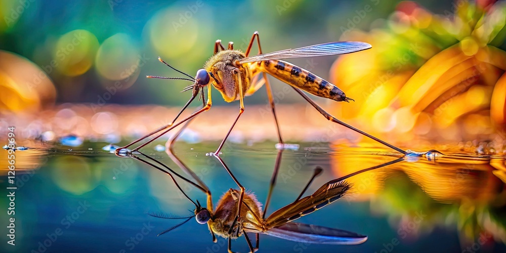 Macro lens captures a mosquito's aquatic drama, showcasing surface tension and intricate detail. Macro lens captures a mosquito's aquatic drama, showcasing surface tension and intricate detail.