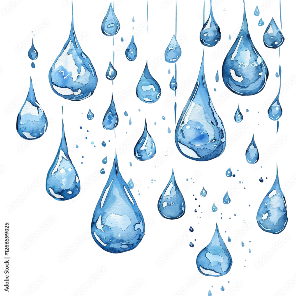  Hand-Painted Raindrops Isolated on Transparent Background