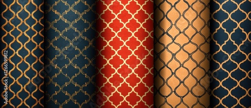 A set of four different colored quilted patterns. Generative AI