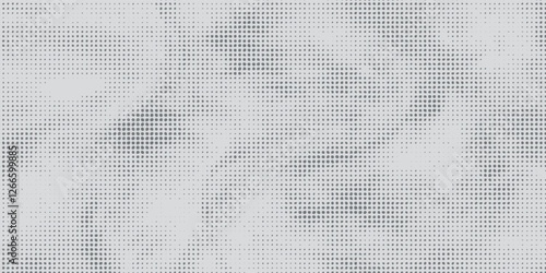Grunge halftone gradient background. Faded grit noise texture. White and black sand wallpaper. Retro pixelated backdrop.