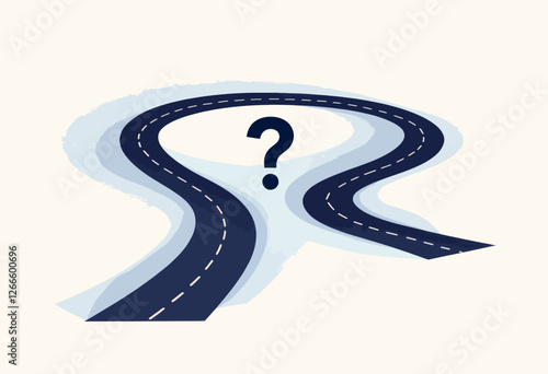 Road Fork Illustration, Choice Point with Question Mark