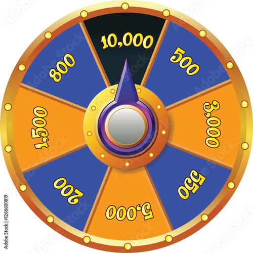 Lucky spin wheel fortune reward wheel game and win, vector illustration