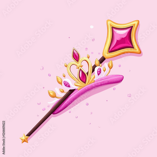 Pink wand with golden crown and gem accents