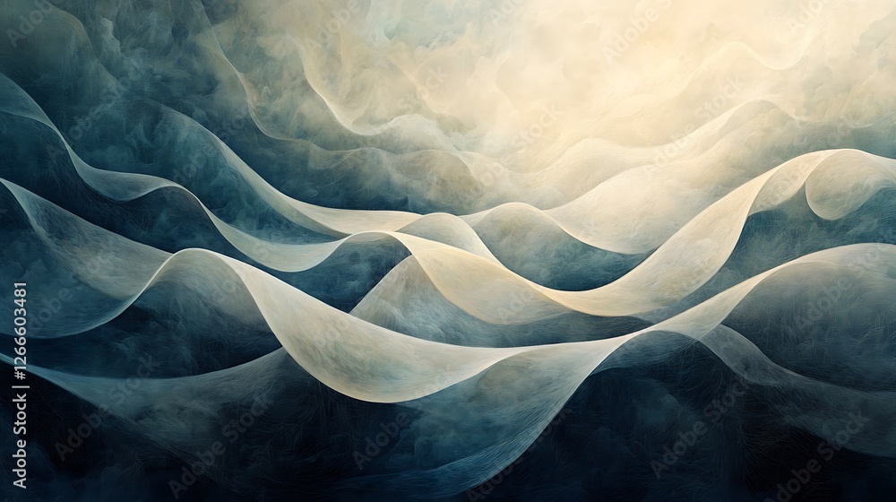 Obraz premium An abstract representation of waves in soft, flowing forms, evoking a sense of calmness and tranquility. The subtle gradients and textures reflect the beauty of nature's movement.