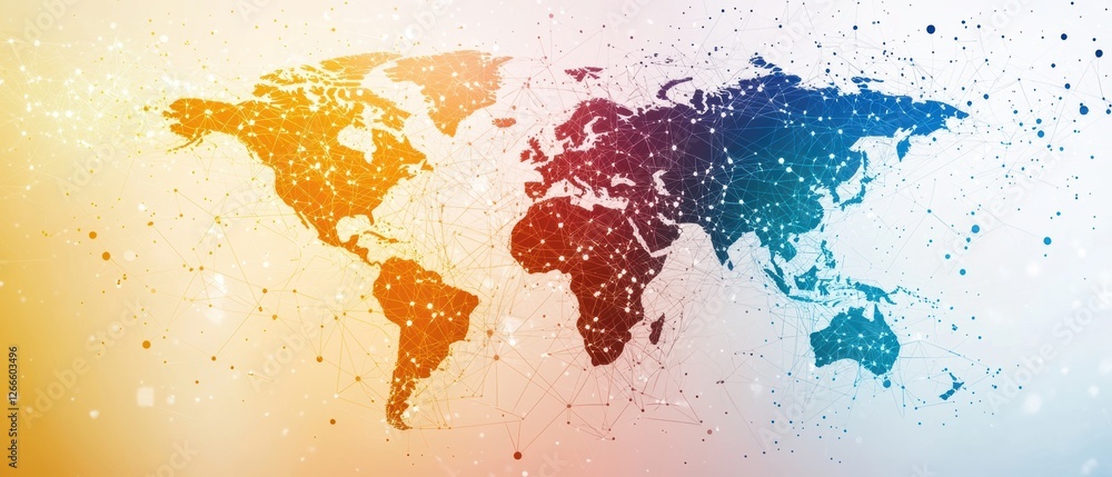 Obraz premium A vibrant abstract watercolor world map illustration with colorful continents. Generative AI
