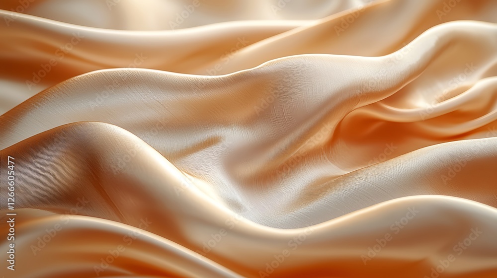 Fototapeta premium Draped peach silk fabric texture; soft waves; elegant background; textile design