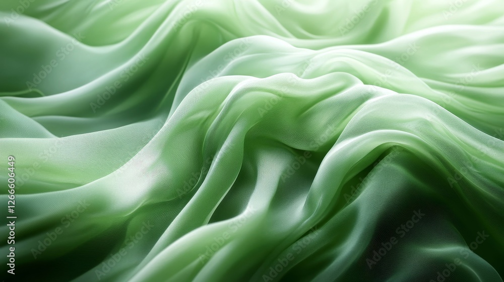 Obraz premium Green Silky Wave Digital Background, Generative AI