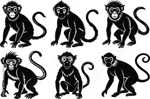 Monkey silhouette set, mascot monkey vector silhouette, Monkey jumping collection
