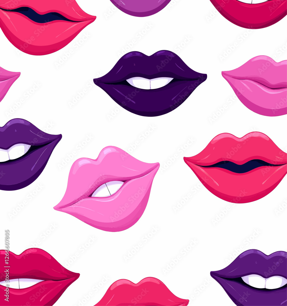 Colorful Lipstick Kiss Pattern on White Colorful Lipstick Kiss Pattern on White
