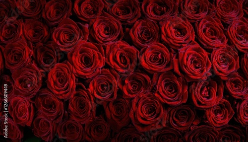 close-up view of vibrant red roses with dewdrops, perfect for romantic, floral, and nature themed designs