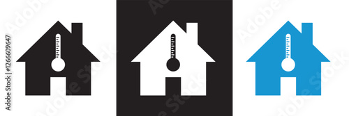 Home thermostat  icon, simple house temperature flat design pictogram vector. App ,logo ,  web webpage button interface elements. isolated on white and black background. Vector illustration. EPS 10