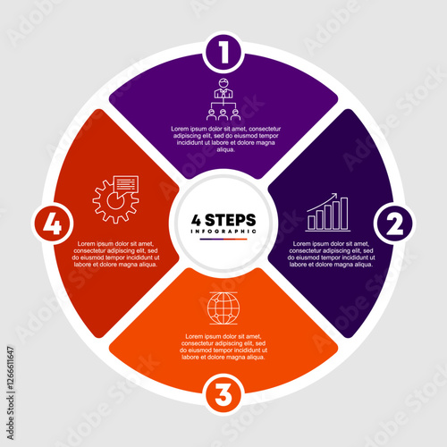 Circle chart infographic template with 4 options for presentations. Vector illustration Eps