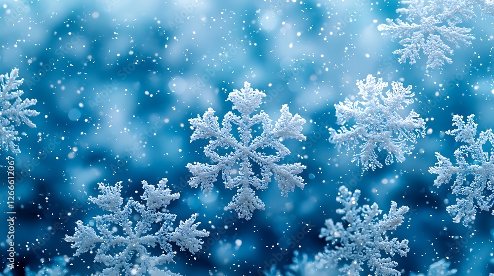 Falling snowflakes, winter wonderland, bokeh background, holiday card Falling snowflakes, winter wonderland, bokeh background, holiday card