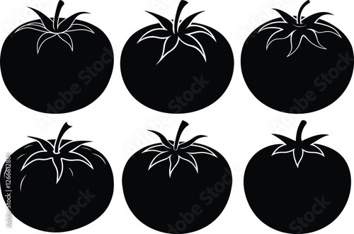 tomato silhouette set, drawing tomato silhouette vector icon
