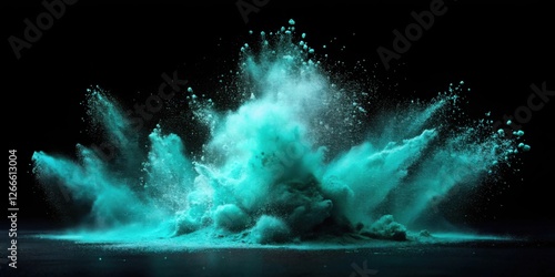 Wallpaper Mural Aqua powder explosion on black background, vibrant teal color burst, dynamic motion effect, artistic abstract image Torontodigital.ca