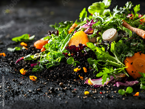 Colorful Vegetable Salad on Dark Background photo