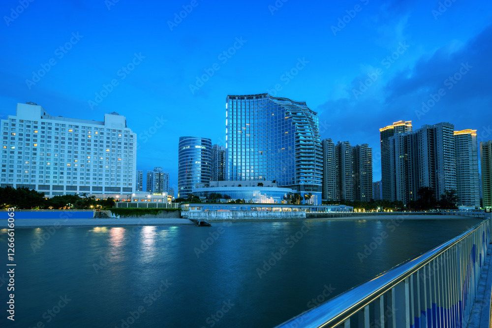 Fototapeta premium City night view by the sea, Beihai, China.