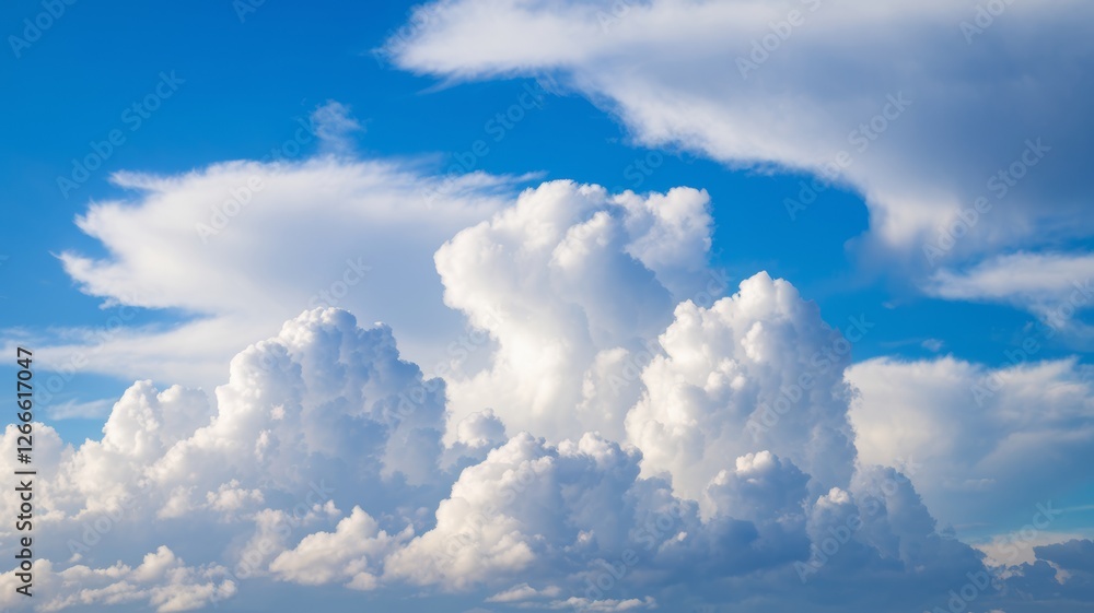 Cloudy day with blue sky, White clouds on the blue sky, blue sky in sunny weather, morning sky above city, Sunny summer sky with large cumulus clouds. Cloudy day with blue sky, White clouds on the blue sky, blue sky in sunny weather, morning sky above city, Sunny summer sky with large cumulus clouds.