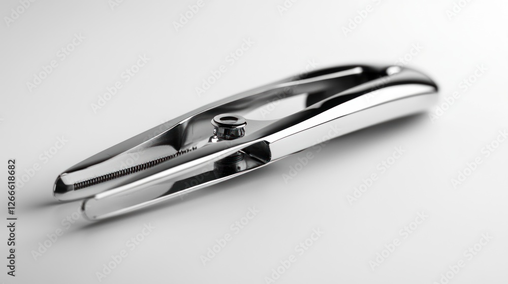 A shiny metal clip used for holding papers together. A shiny metal clip used for holding papers together.