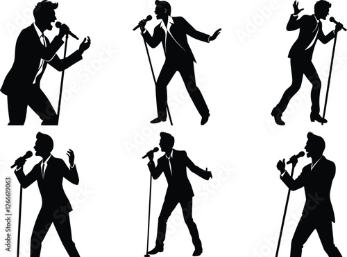Man singer silhouette set, people singing silhouette vector illustration. 
