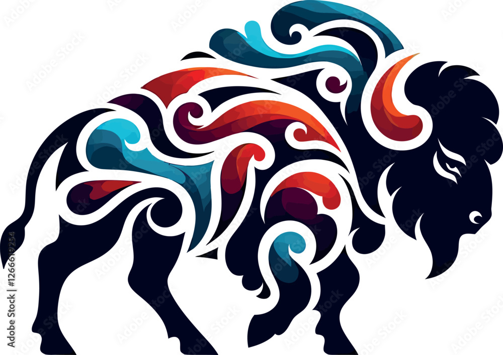 Obraz premium Bison Silhouette Vector Illustration Isolated On White