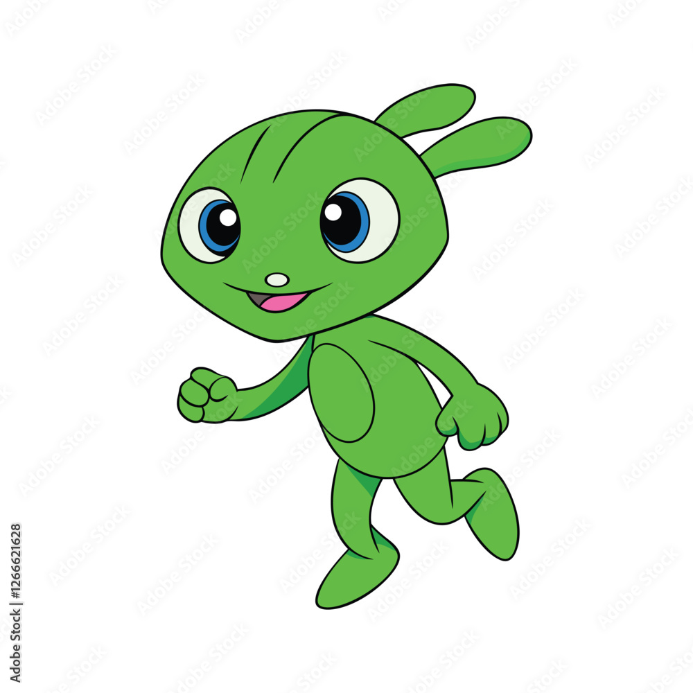 Green Cartoon Alien Running Vector Rendering Design Green Cartoon Alien Running Vector Rendering Design