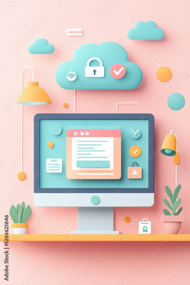 Illustration Depicting Cloud Computing Concept with Focus on Data Security