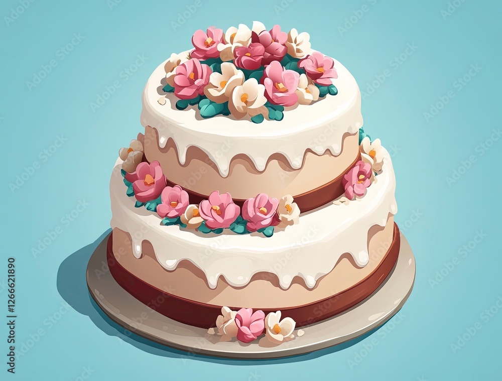 Beautifully decorated two-tier cake with floral accents Beautifully decorated two-tier cake with floral accents