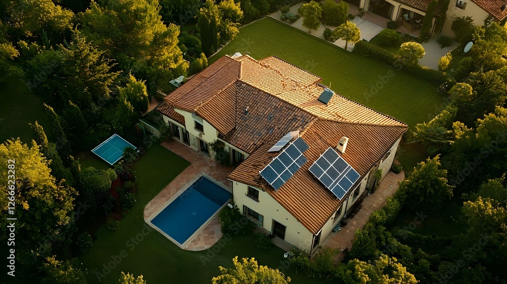 Solar Panels Installed on Roof of Large House Solar Panels Installed on Roof of Large House