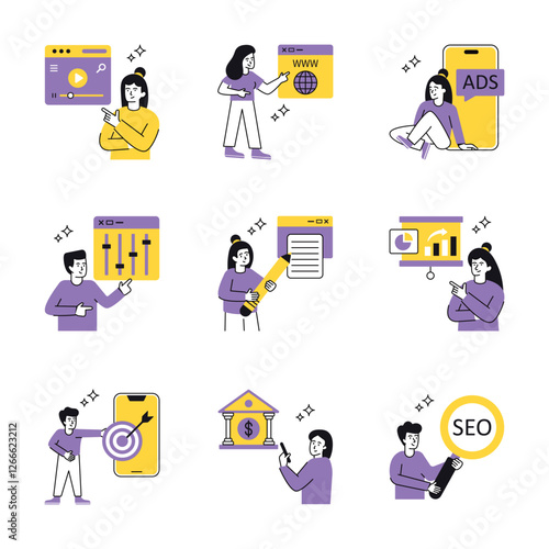 SEO And Marketing Concept vector illustration Set 4.  isolated on white Background.