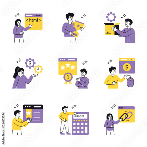 SEO And Marketing Concept vector illustration Set 5.  isolated on white Background.