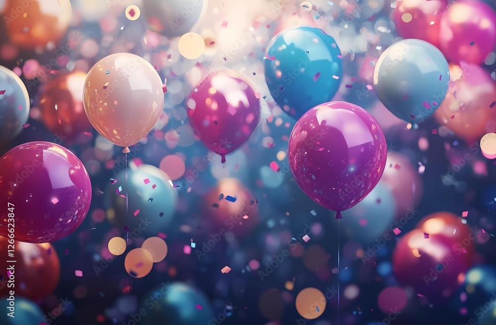 Colorful balloons and confetti on a blurred background for a birthday party or other festive events. Colorful balloons and confetti on a blurred background for a birthday party or other festive events.