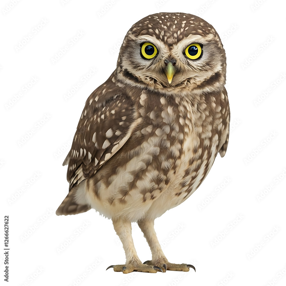 Fototapeta premium Little Owl Perched, Bright Eyes Glaring.