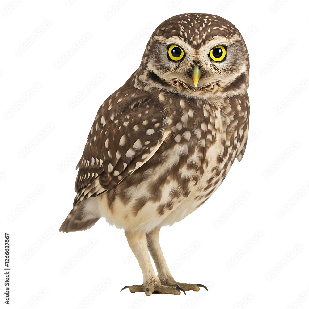 Naklejka premium Little Owl with Bright Yellow Eyes