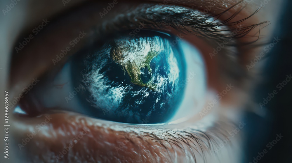 Naklejka premium Eye Reflecting a Beautiful Earth View